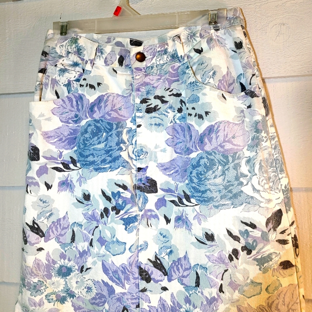 Vintage Floral Denim Jean Skirt